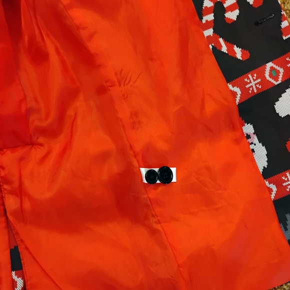 Men's Holiday Print Blazer - Green/Red Festive Pattern - Picture 4 of 6